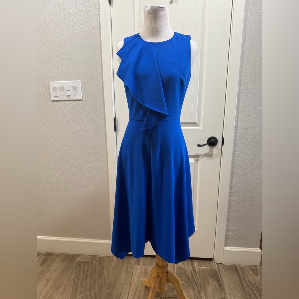 Dkny Blue Asymmetrical Ruffled A-Line Dress